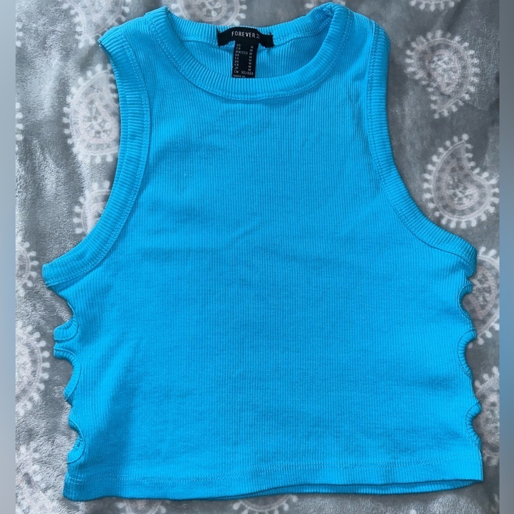 Forever 21 Blue Cutout Cropped Tank Top